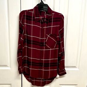 Rebellion. Maroon Plaid Pocket Long Sleeve Top Size 8